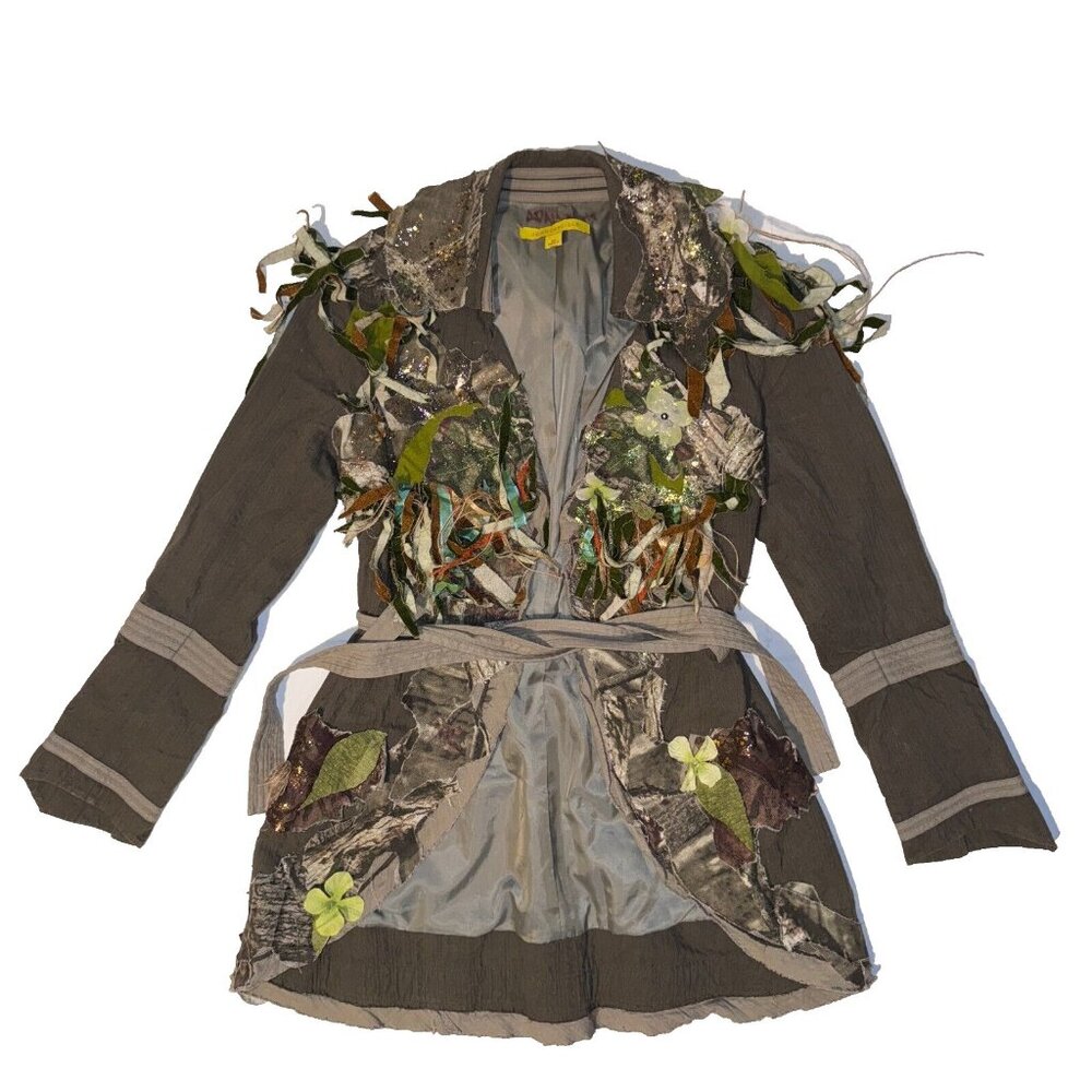 1 of 1 Custom Camo Fairy Glitter Floral Belted Brown Jacket XS Fairycore Grunge